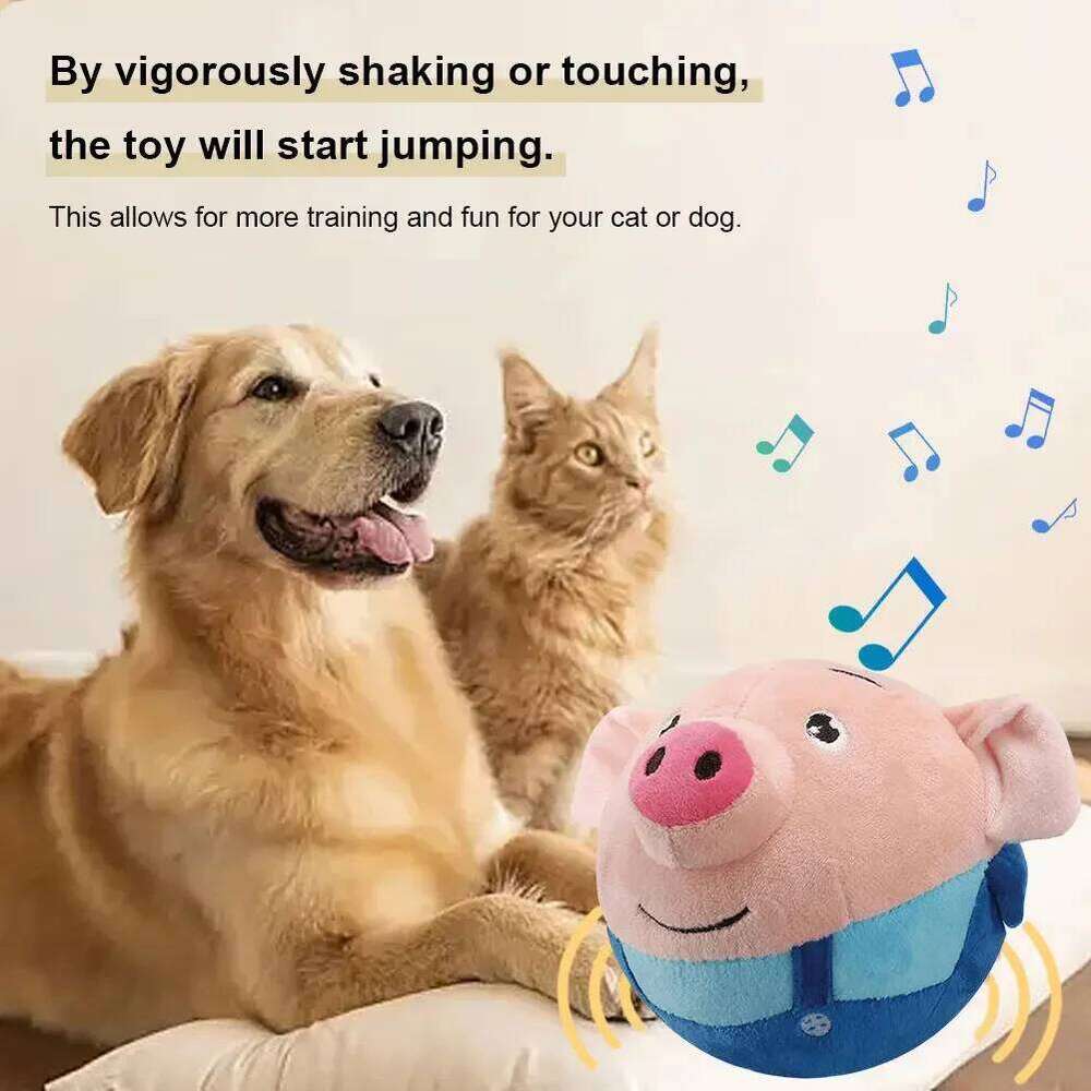 Electronic Pet Bouncing Jump Music Vibration Bite Puppy Ball Interactive Dog Chewing Moving Plush Doll Toy 25N1226