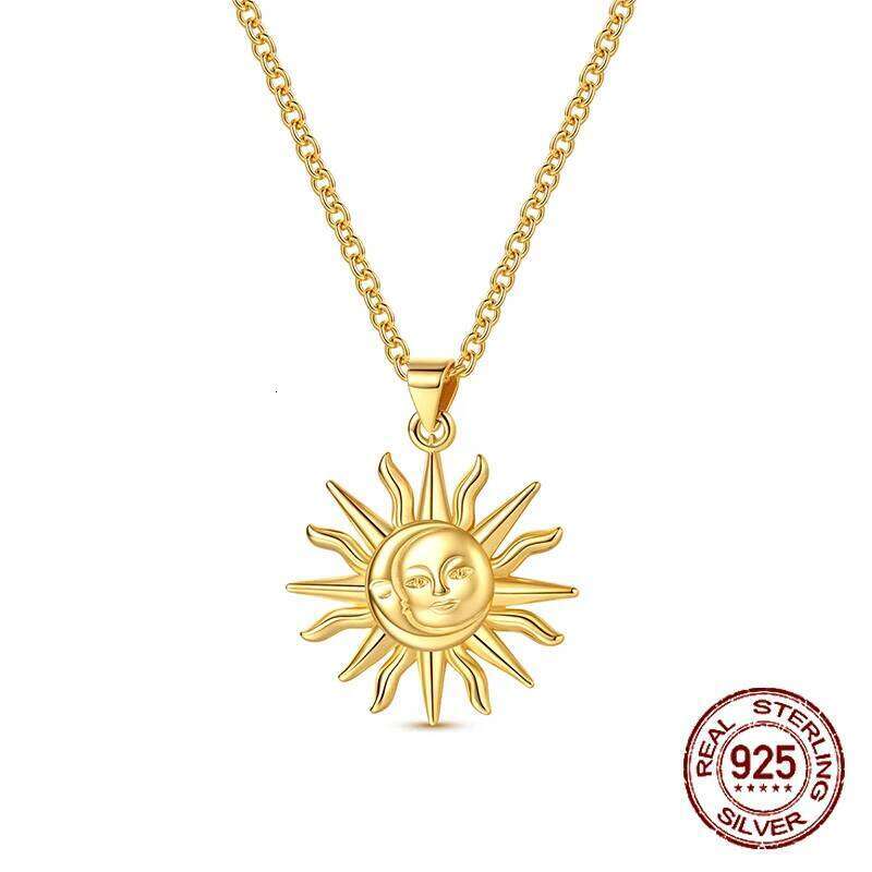 925 Sterling Silver Golden Sun Moon Pendant Necklace for Women Fashion Anniversary Birthday Jewelry Gifts 25N1226