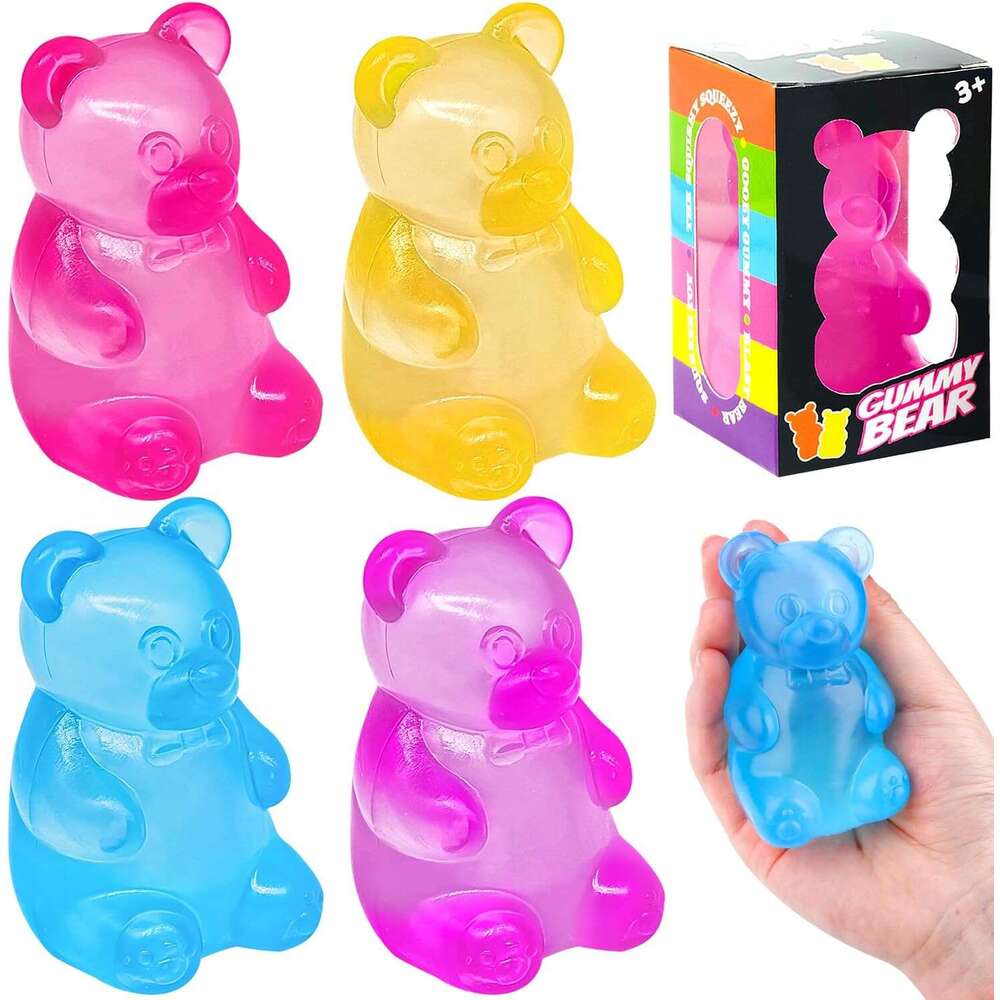 2026 New 4Pcs Doh For Adults Kids, Squishy Stress Toys, Sensory Squeeze Balls Finger Exercise Fidget Cube Bear Toy, Birthday Halloween Party Bag Fille