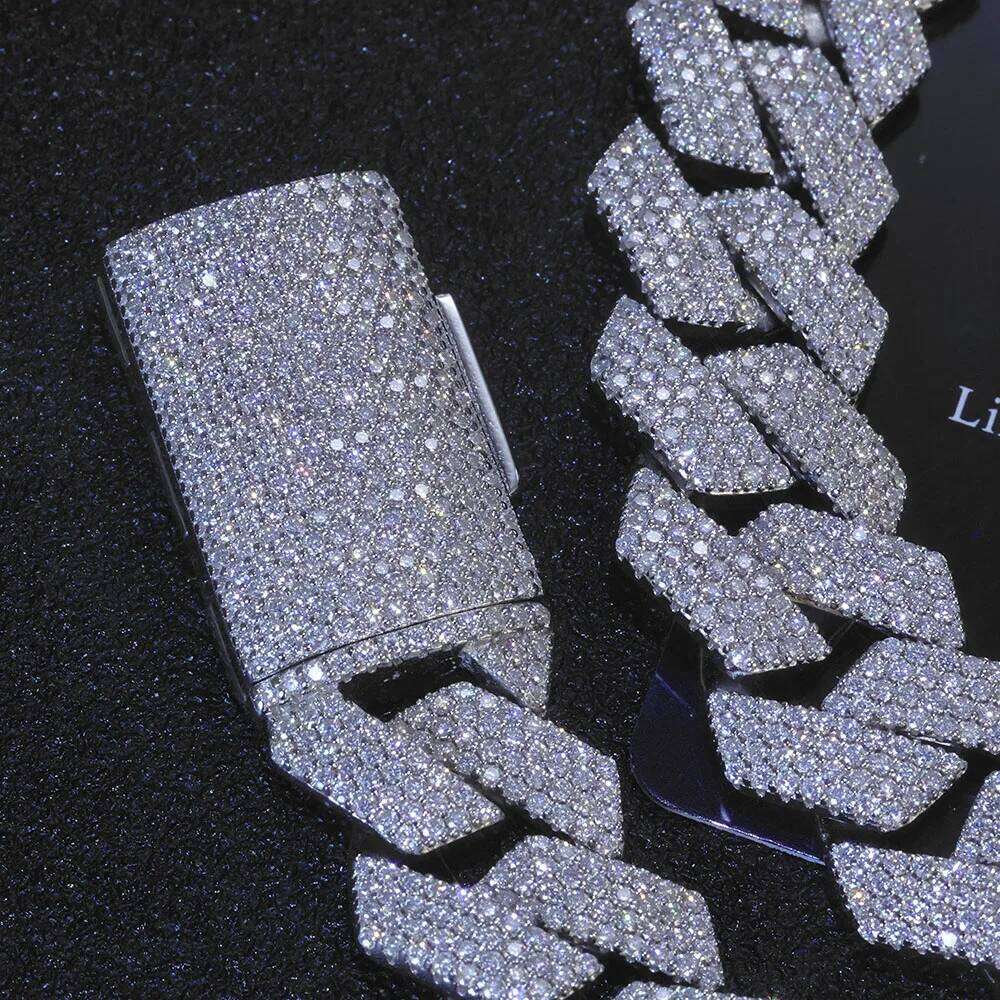 Hip Hop 15MM 4 Rows Jewelry 925 Silver Moissanite Chain Pass Diamond Test Prong VVS Cuban Bracelet