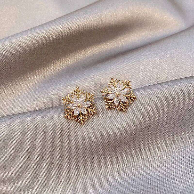 Crystal Zircon Snowflake Stud Earrings For Women Shiny Rhinestone Charm Earring Girls Christmas New Year Birthday Jewelry Gifts 25H1226