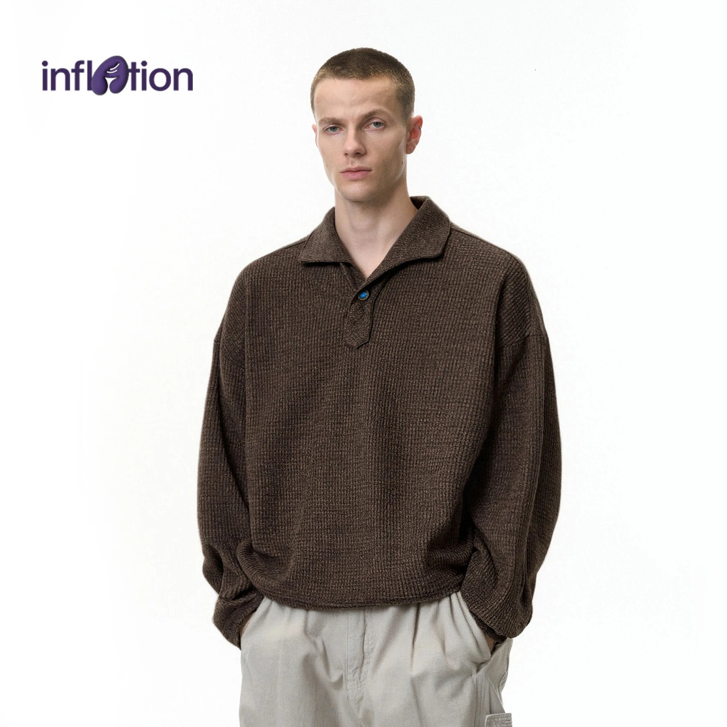 INFLATION Mens Autumn Italian Style Polo Shirt Old Money Vintage Relaxed Fit Long Sleeve Casual T-Shirt 251222