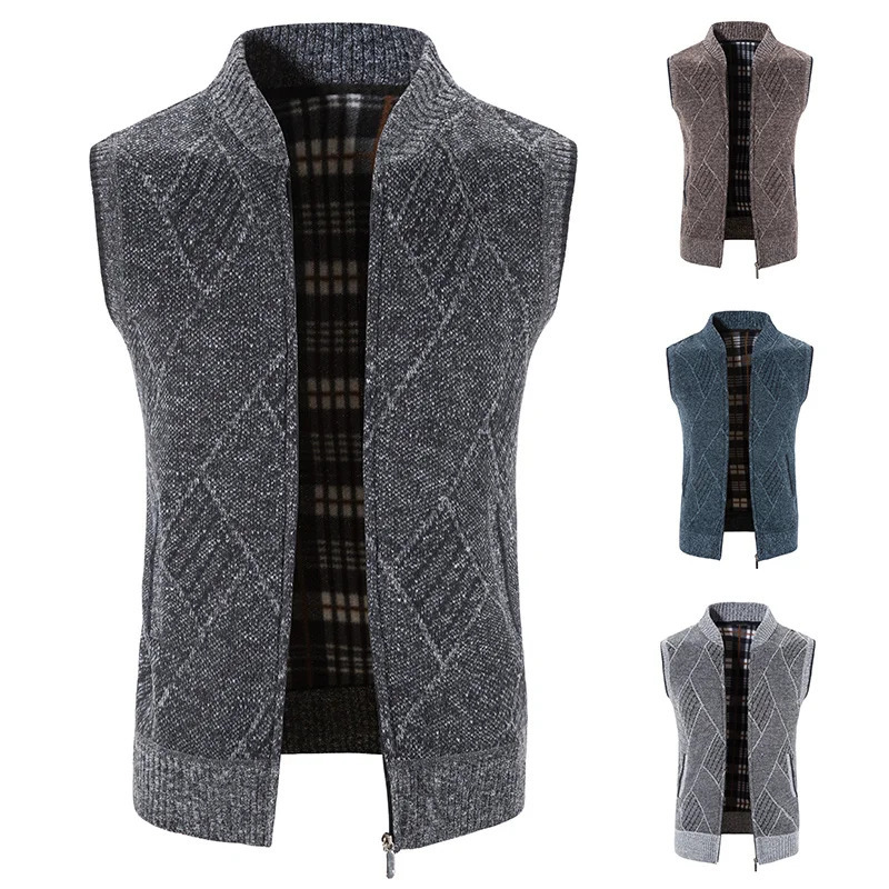 Mens Sleeveless Jackets Knitted Sweater Autumn Spring Male Cardigan Zip Up Coat Turtleneck Fleece Warm Cold Blouse 251226