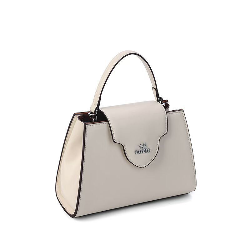 COCIO Crossbody Bag White Classic Leather High-Quality Black Tote Bag with Zippered Inner Pocket Women's Handbag Solid Color