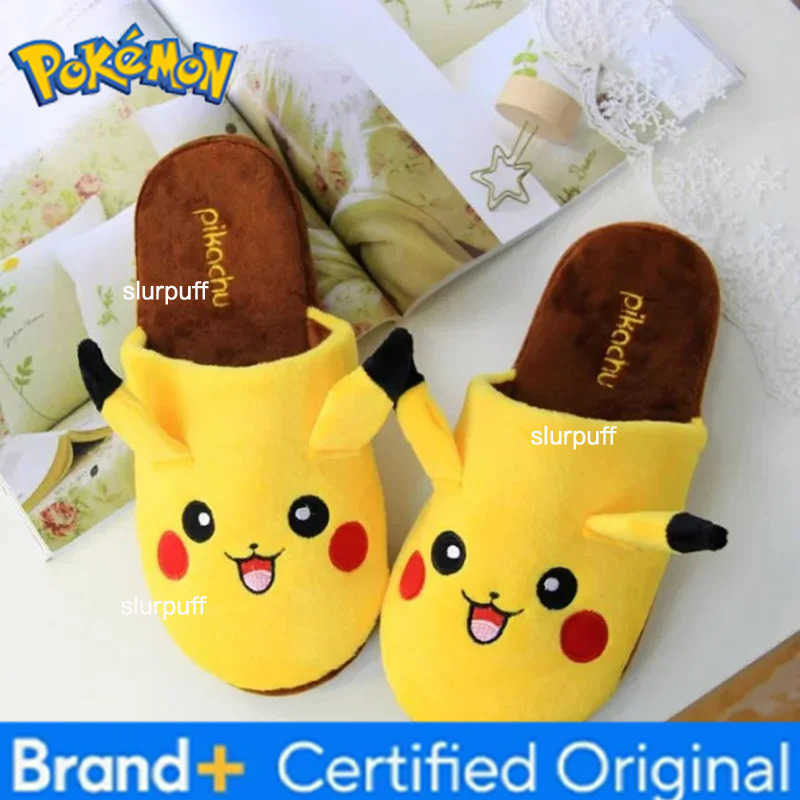 Pokemon Pikachus Slippers Women Soft Home Cotton Slipper Winter Indoor Light Comfort Floor Shoes Cartoon Women Shoes W251226