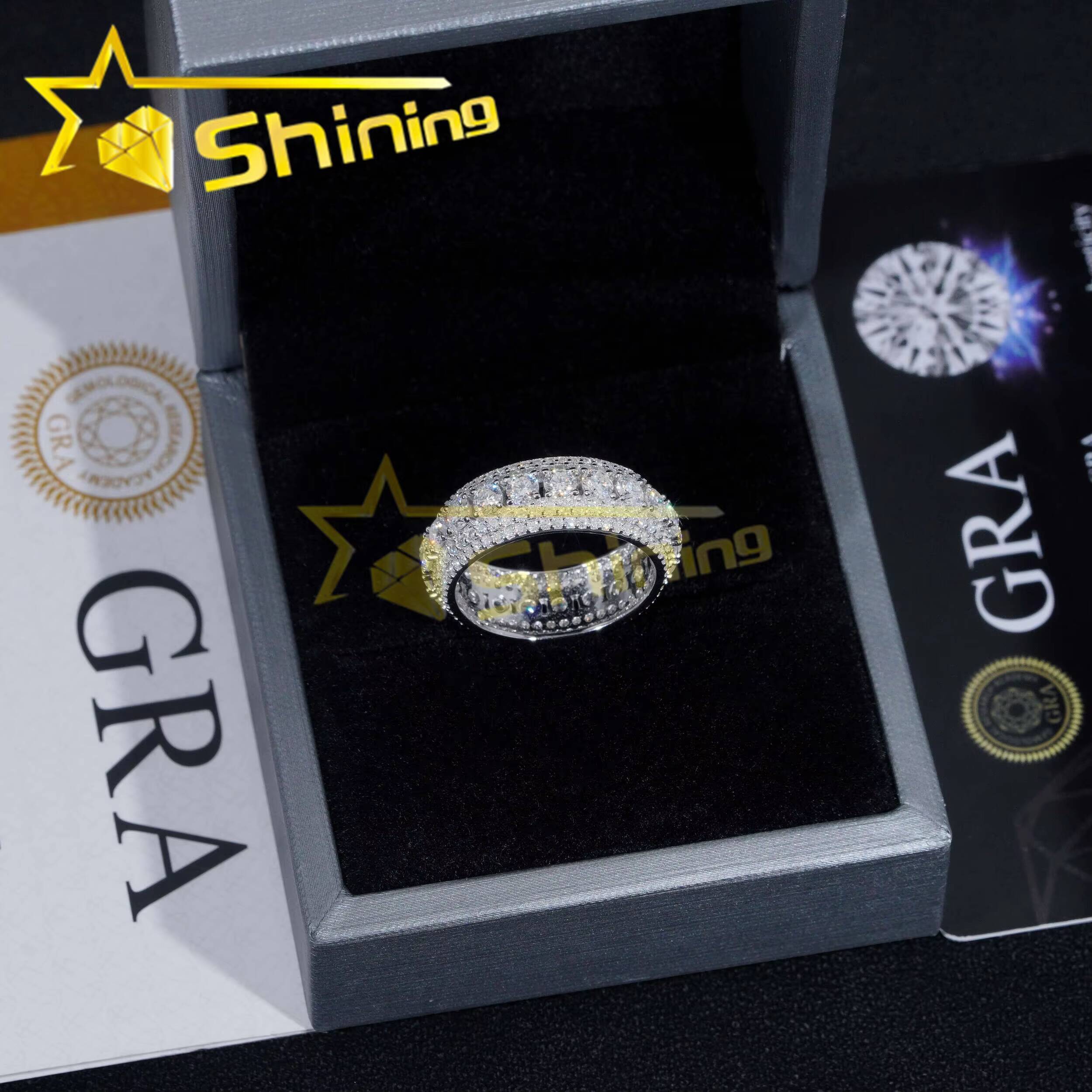 Hot Selling Custom S925 Sterling Silver Iced Moonlight Eternity Ring Luxury Inlay Moissanite Diamond Classic Design