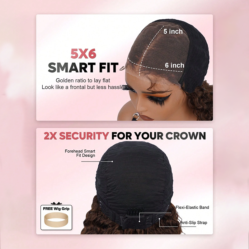 Chocolate Brown Deep Wave Wig Human Hair Pre Plucked Lace Front Wig Ready To Wear 6x5 180% Density #4 Closure Wig Bleached Knots For Women