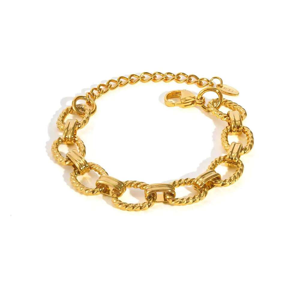 Minimalist Geometric Stainless Steel Bracelets 18K Gold Plated Thick Chunky Chain Bracelet for Women Waterproof Luxury Jewelry 25T1226