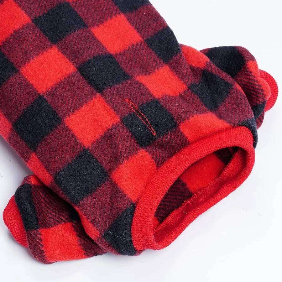 Pet Christmas Pajamas Red Black Buffalo Plaid Jumpsuit Dog Cat Soft Winter Clothes Puppy Doggie Checkered Sweater Apparel M 25T1226