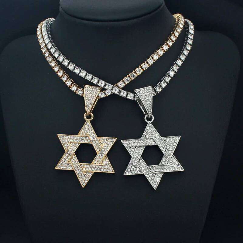 Fashion of David Pendant Necklace Women Men Hip Hop Tennis Cuban Chain Necklaces Classic Six-pointed Star Jewish Jewelry 25N1226