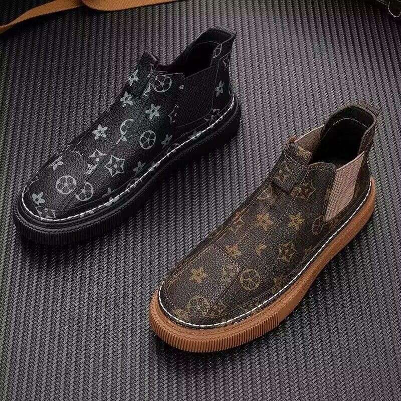 20245 Autumn Winter Printed High Top Slip-On Fashion Casual Sneakers Korean Style Versatile Trendy Cotton Shoes For Men