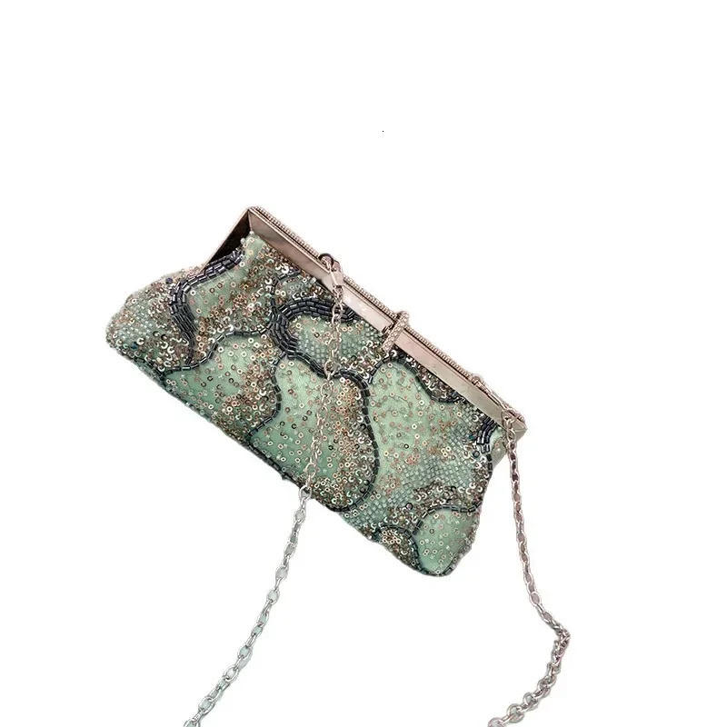 Shiny Sequin Handmade Bead Qipao Elegance Evening Handbag Chinese Retro Handheld Banquet Crossbody Bag Party Shoulder Bag 251223