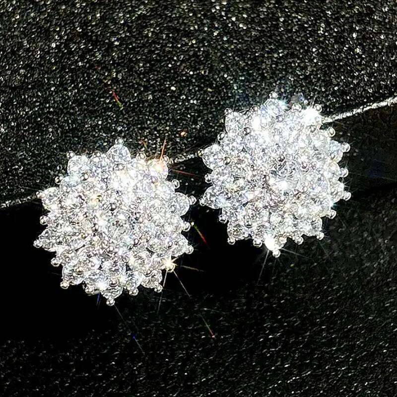 Huitan Flower Shaped Women Stud Earrings Party Daily Engagement Trendy Jewelry Inlaid Shiny CZ Wedding Versatile Accessories