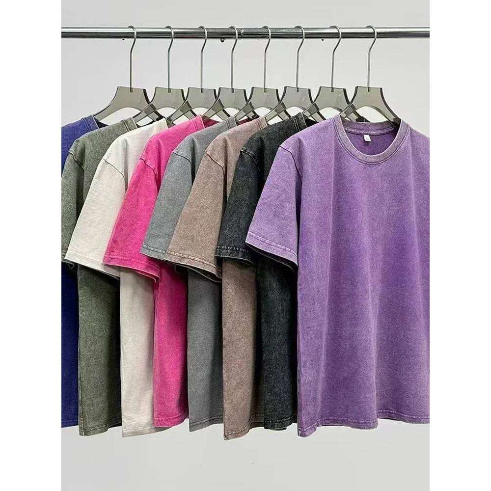 Summer Men's Washed T-Shirts 230G Heavy Cotton Vintage Faded Color Oversized Unisex Basic Tee Short Sleeve Loose Workout Tops
