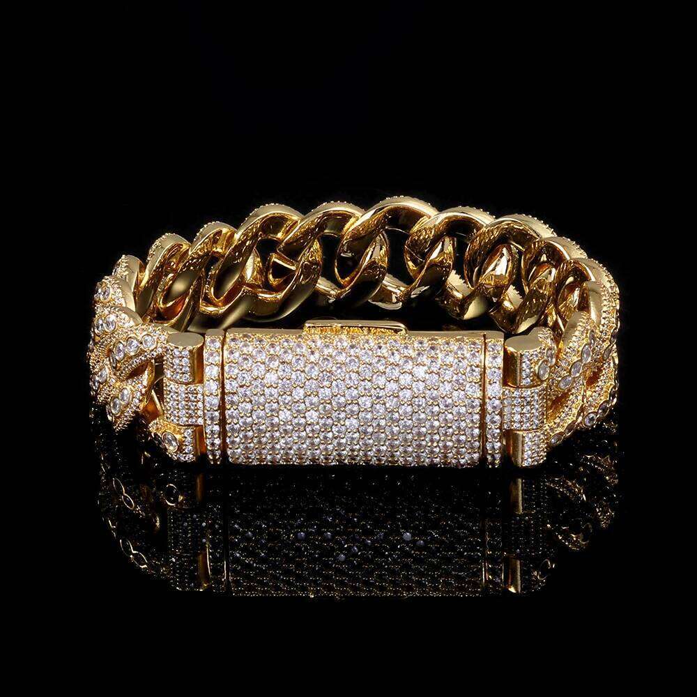 jewelry 3 Rows Iced Out Bracelet 18MM Width Long Buckle Design Cubic Zirconia Cuban Link Chain Chunky Hip Hop Jewelry for Men