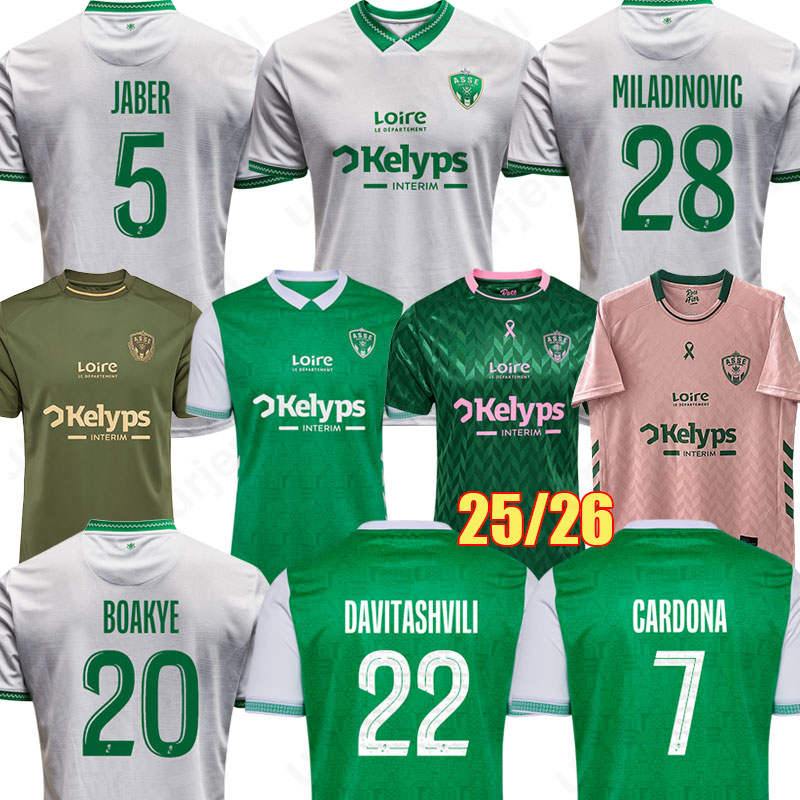25 26 maillots AS Saints Etienne CARDONA STASSIN Soccer Jerseys 2025 2026 MOUEFFEK DAVITASHVILI des verts maillot BOAKYE ASSE Etienne Football shirts men equipment