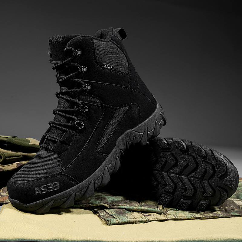 Cross-border New Model Manufacturer Wholesale Fleece-lined Comfortable Breathable Tactical Outdoor Sports Training Combat Boots Men's Hiking Shoe