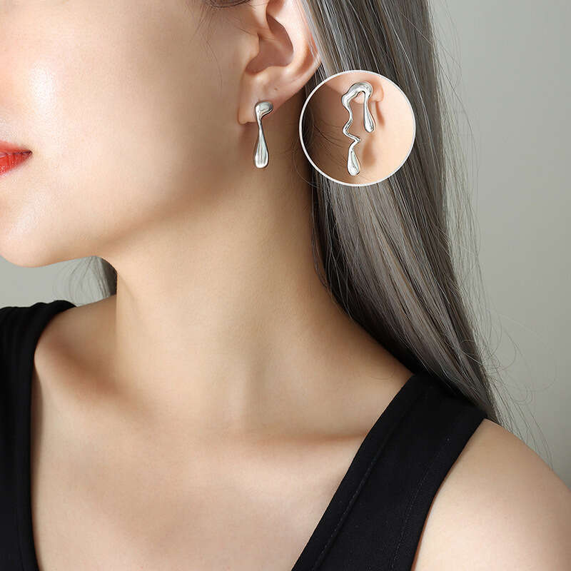 Y2K Asymmetric Geometric Dangle Earrings: Gold/Silver Plated Hypoallergenic Titanium Ear Jewelry, Niche Light Luxury Designer for Women's Daily O