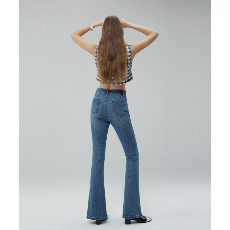 Cotton High Waist Flared Pants for Women 2024 Winter New Design Style Split Versatile Jeans Chic Trouser ddmysept