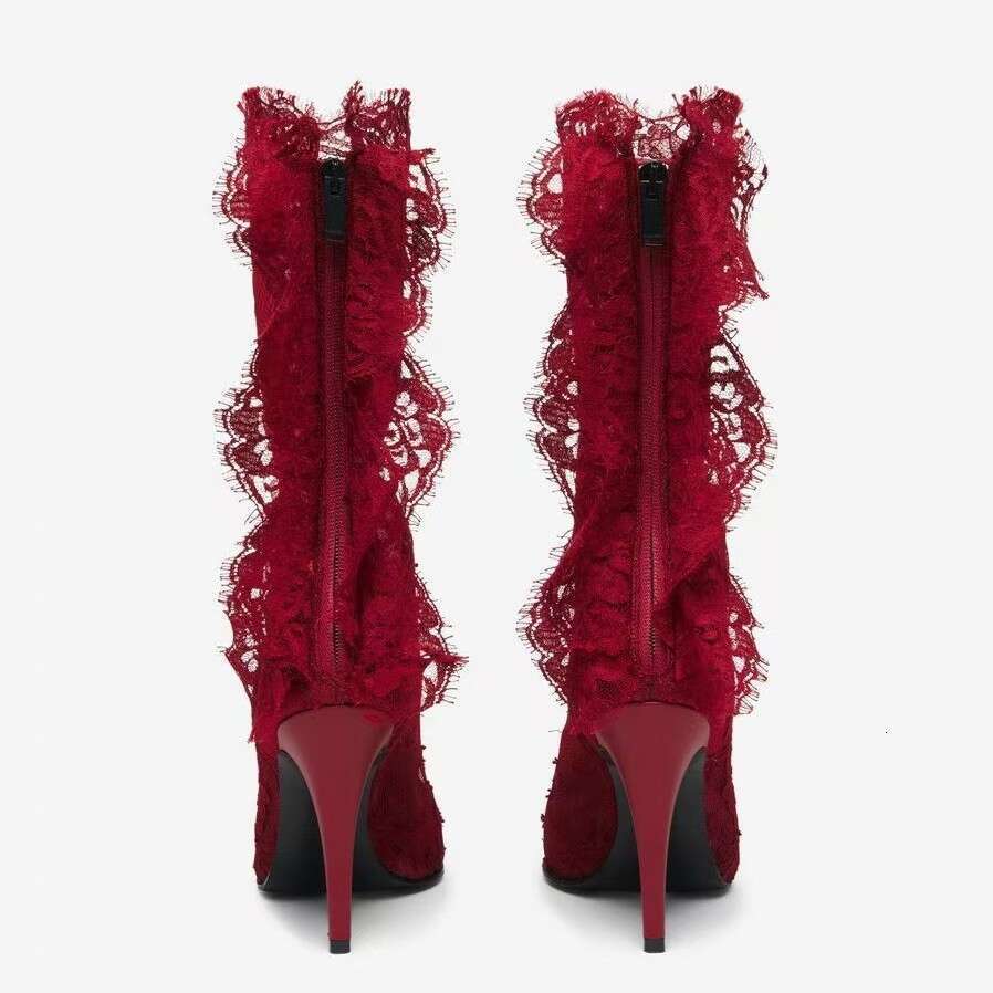 2025 European and American New Retro Lace Semi-Transparent Bare Fashion Boots