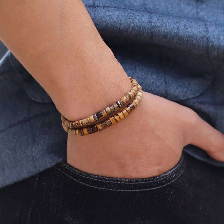 2Pcs Natural Coconut Husk Beads Bracelet Set Grade A Emperor Stone Strand Braslet Outdoor Sports Camping Cycling Accessories 25T1226