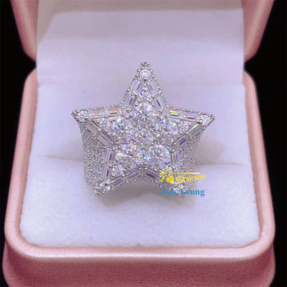 Moissanite Hip Hop Jewelry 925 Silver Gold Plated Custom Hip Hop Moissanite Men Ring Iced Out Ring