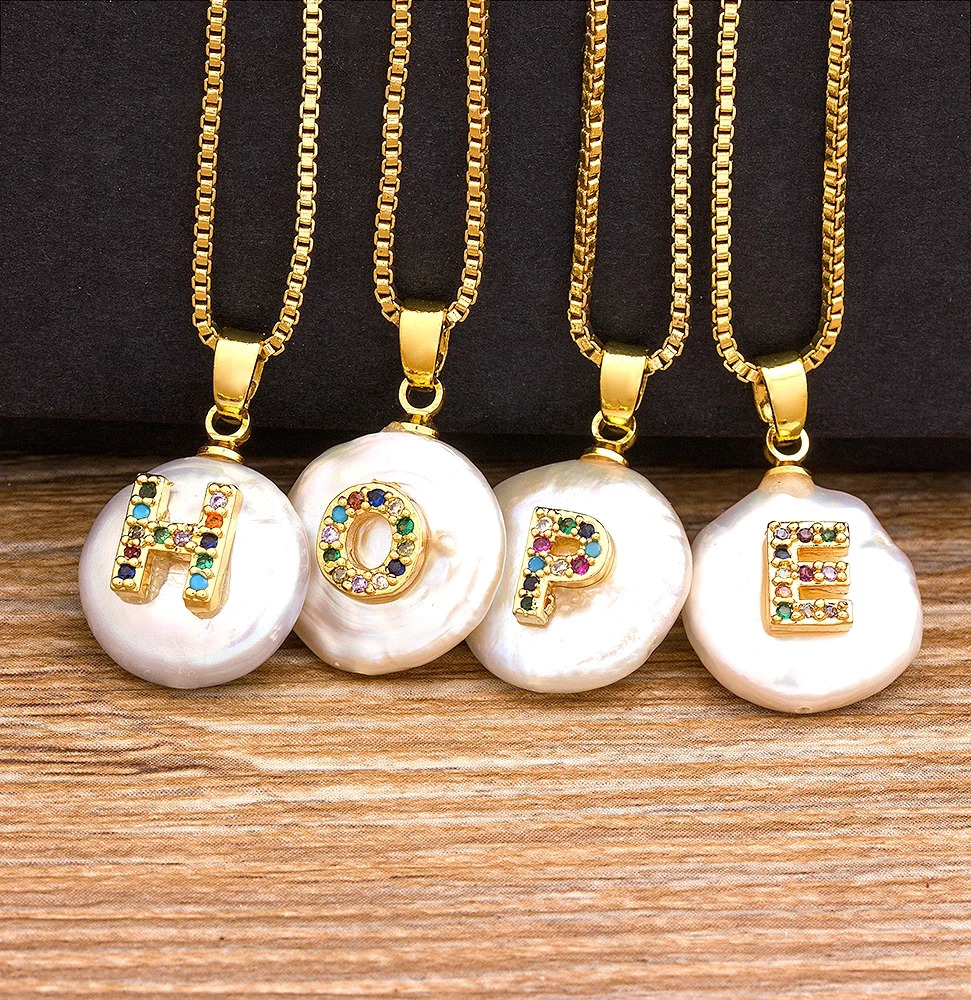 Nidin Fashion Initial Alphabet A-Z Letters Natural Freshwater Pearl Pendant Necklace Zircon Choker Jewelry Gift For Women 251219