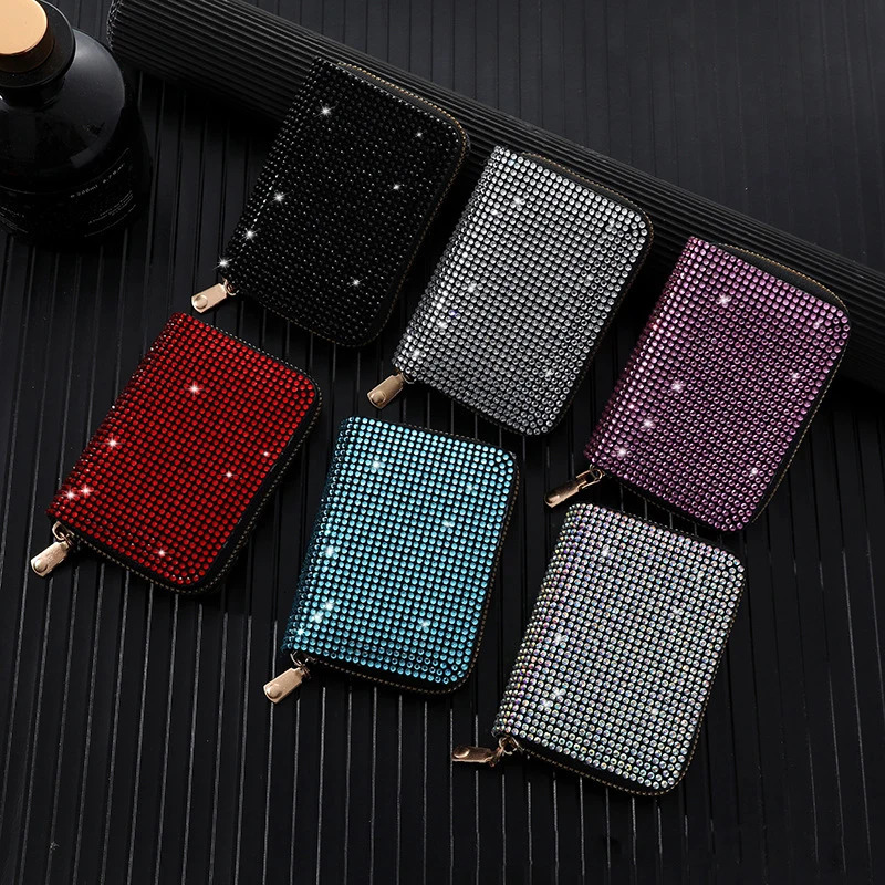 Women Card Storage Bag Stylish Coin Purse Rhinestone Small Wallet for Women Zipper Change Card Holder Wallets 251225