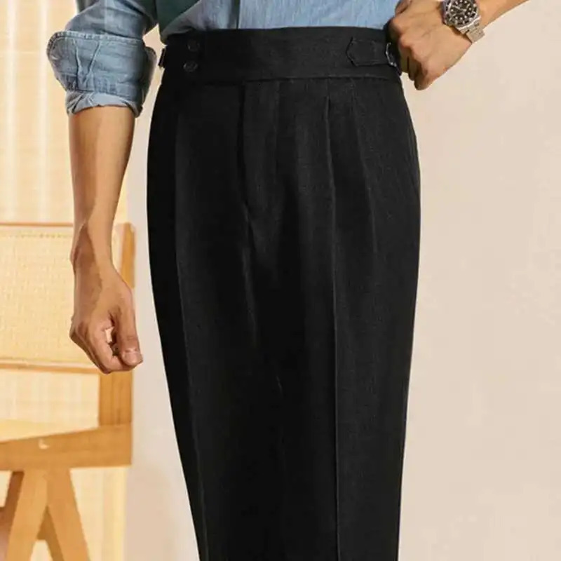 Pantalon Homme Italian High Waist Pant Business Versatile Draped Trousers Gentlemen Office Men Dress Black 251226