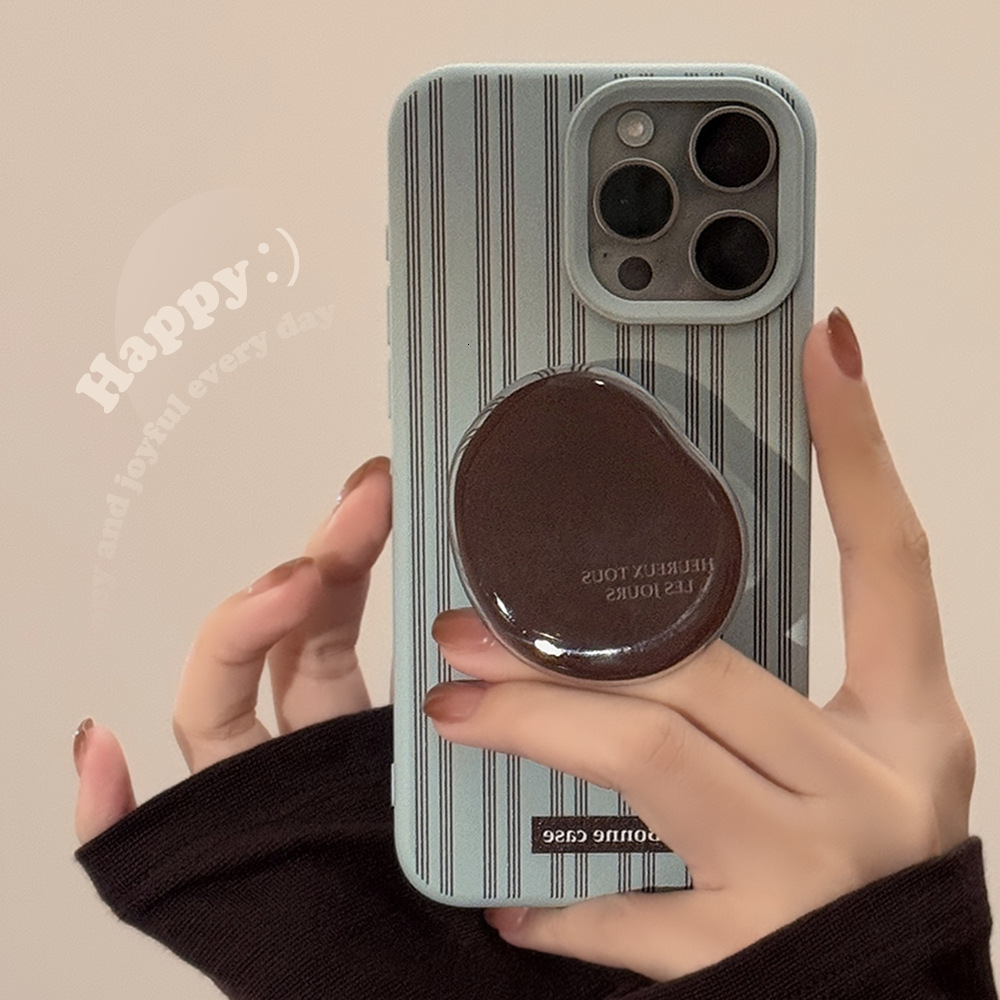 High-end Ins Style Striped iPhone 16 Case Apple 17 Brown Stand 15 Pro Max Compatible 13 Soft