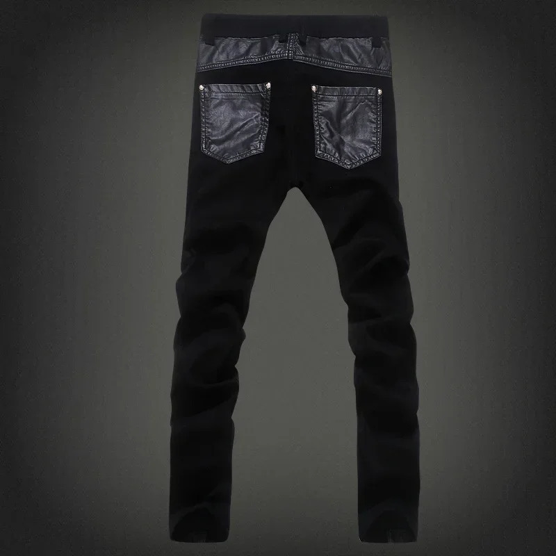 YASUGUOJI 2024 Punk Style Fashion Slim Fit Pu Leather Patchwork Long Zipper Desgin Skinny Jeans Men Party Wear Pants 251219