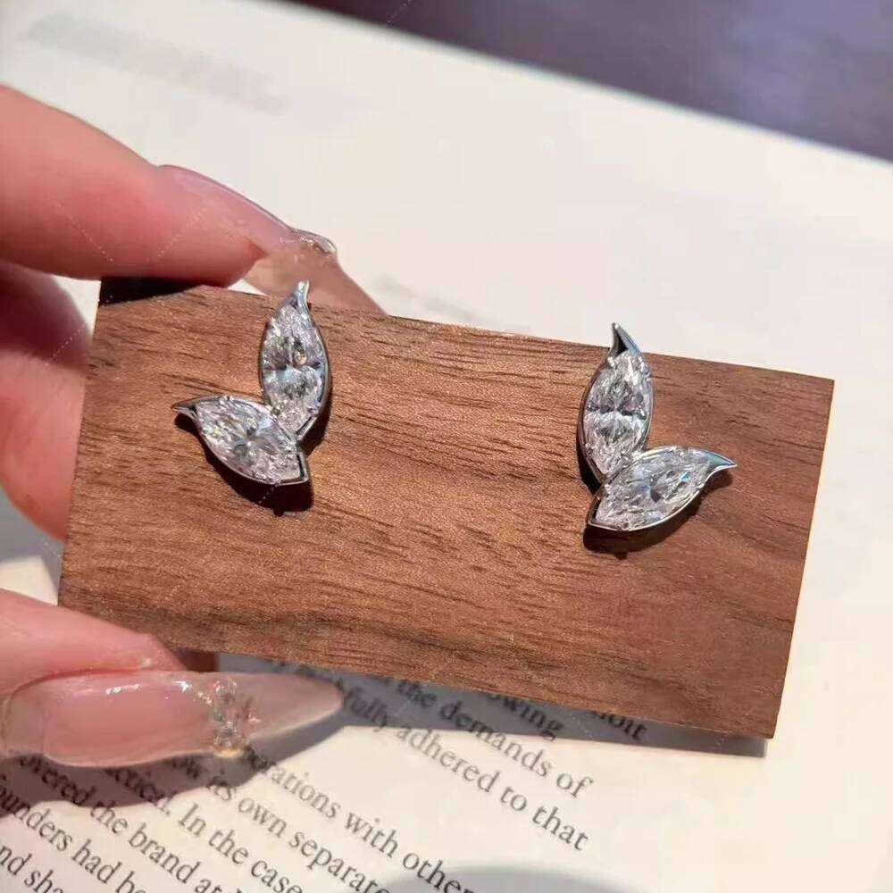 2-Leaves Moissanite Stud Earrings for Women 4Cttw Marquise Cut Lab Diamond Earring 925 Sterling Silver Ear Studs Fine Jewelry 25H1226