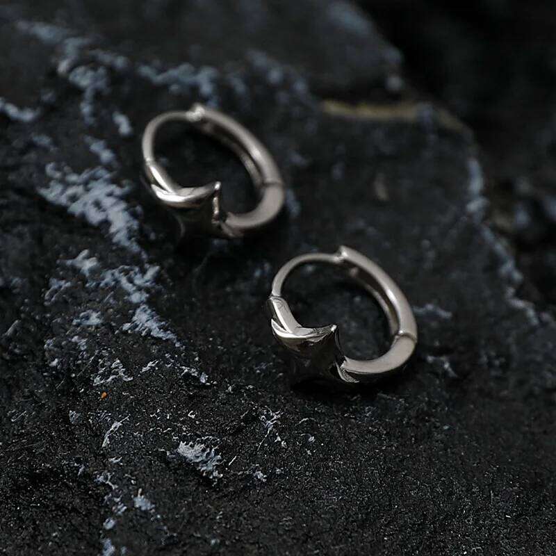 1Pcs Gothic Silver Color Star Hoops Earrings For Women Men Teens Luxury New Fashion Trendy Party Jewelry Aesthetic Accessories 25H1226
