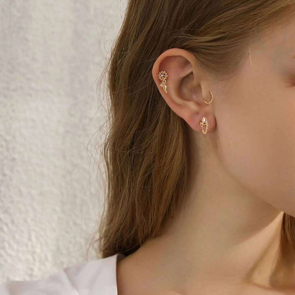 FASACCO 1PC Cartilage Earring Stud for Women Flower Heart Hypoallergenic Stainless Steel Screw Back CZ Earrings Piercing Jewelry 25H1226