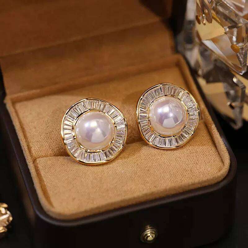 Huitan Irregular Round Shaped Simulated Pearl Stud Women Silver Color Modern Lady's Daily Wear Earrings Fashion Jewelry