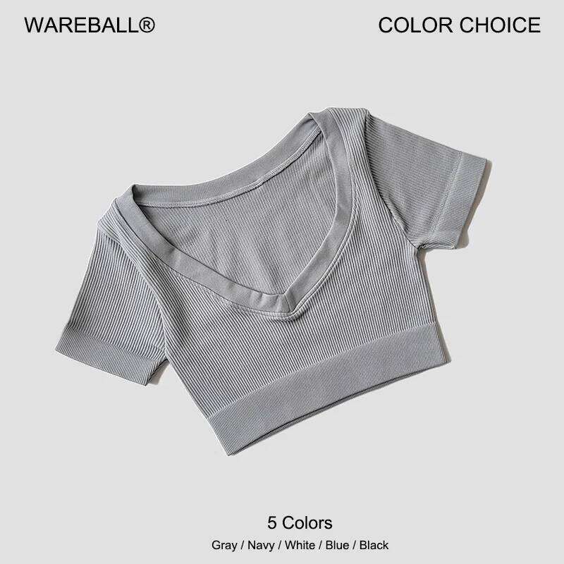 Women's Seamless Tops Short Sleeve Deep V Neck Fitness Crop Top Women Yoga Shirts Sportswear Gym Clothes 25T1226