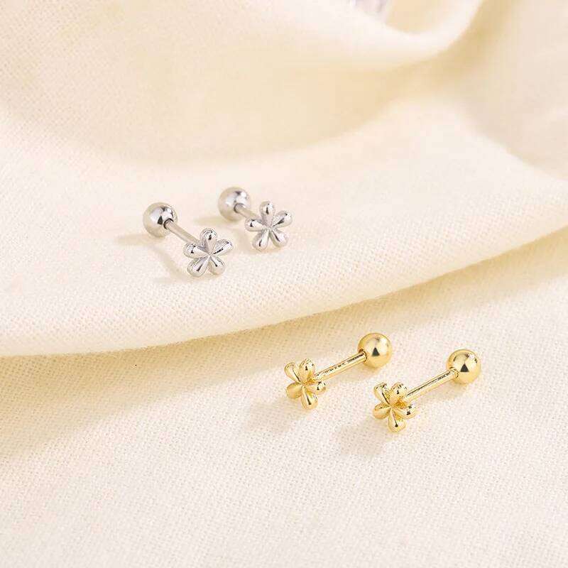 Cute Sweet Little Five Leaves Flower Stud Earrings for Women Luxury Silver Color Stainless Steel Piercing Korea Earring Jewelry 25H1226