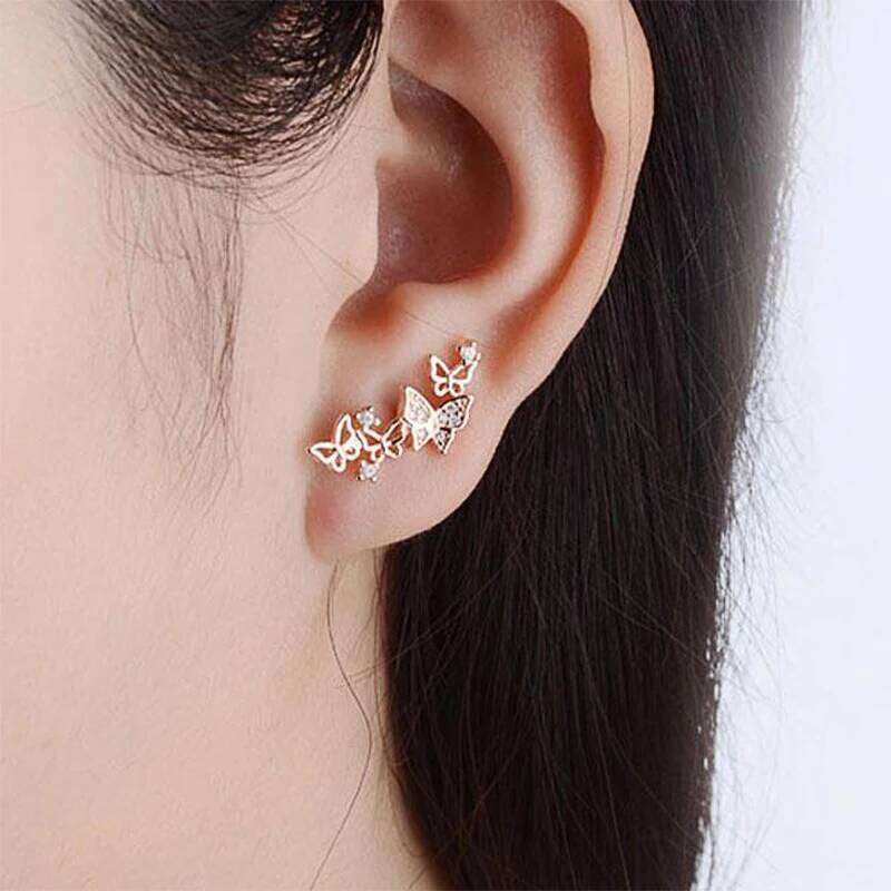 Huitan New Trendy Delicate Bow Stud Earring Women Cute Hollow Out Butterfly Beautiful Birthday Valentines Gift for Girl Hot