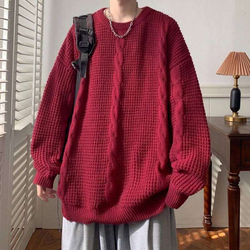 Twist Round Neck And Sweater For Men Trendy Brand Lazy Style Retro Top