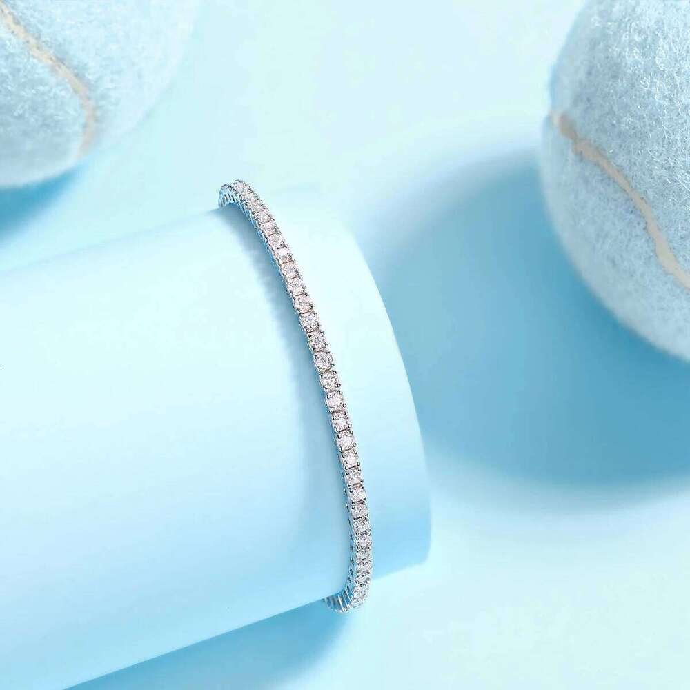 JIUZUAN S925 Sterling Silver Moissanite Tennis Bracelet Women Simple Row Design Elegant Sparkling Jewelry for Daily Wear 25T1226