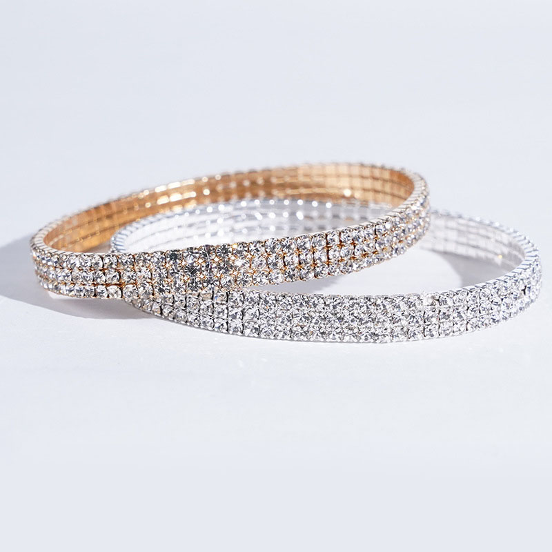 Delicate Adjustable CZ Crystal Diamond Tennis Bracelet for Women 18K Gold Silver Plated 3 Rows Rhinestone Hand Chain Shiny Cubic Zirconia Party Jewelr