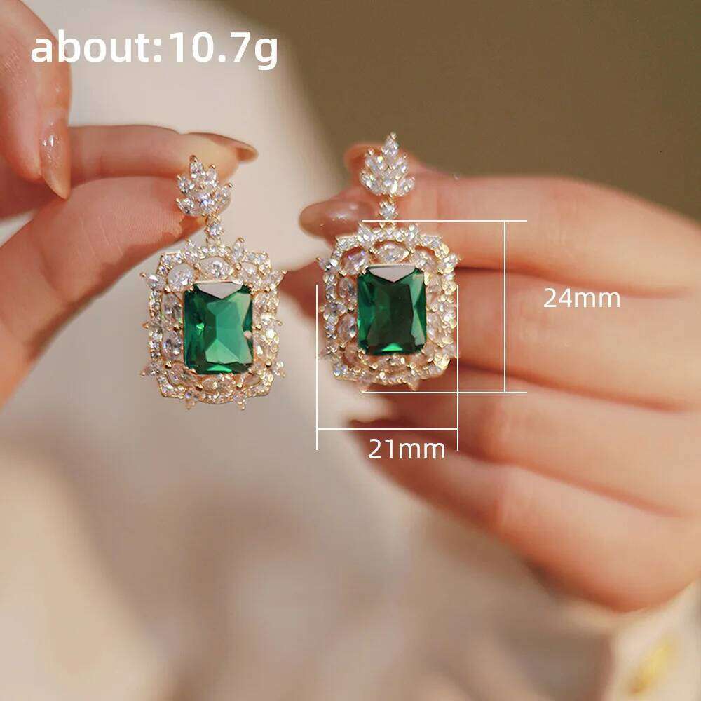 Huitan Geometric Green CZ Dangle Earrings Engagement Wedding Party Temperament Women's Ear Accessories Fancy Anniversary Gift