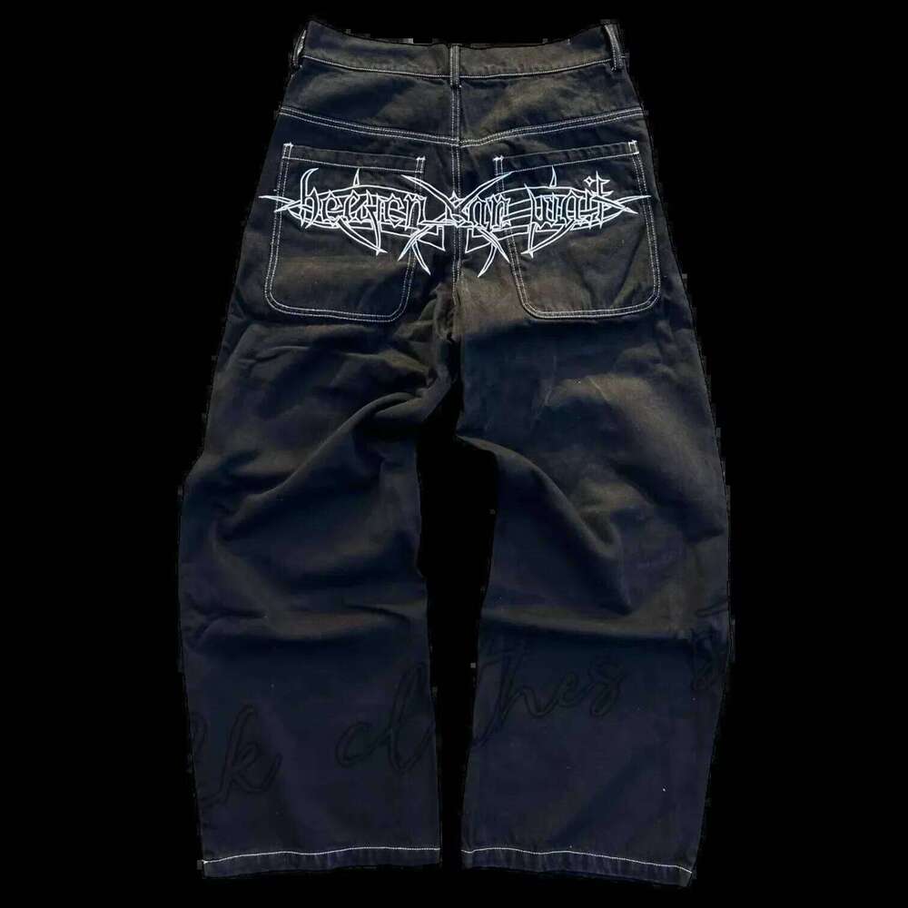 Y2K Jeans Mens Hip Hop Retro Skull Embroidery Washed Baggy Denim Pants New Straight Casual Loose Wide Leg Trouser Streetwear 26Y0330