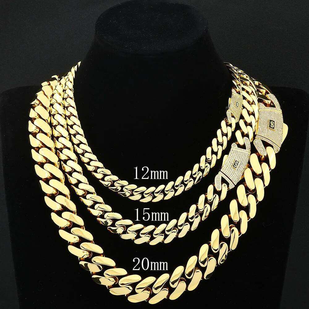 jewelry 15mm Real 14K Gold Plated Monaco Chain Heavy Thick Solid Brass Cuban Link Necklace Hip Hop Jewelry for Men