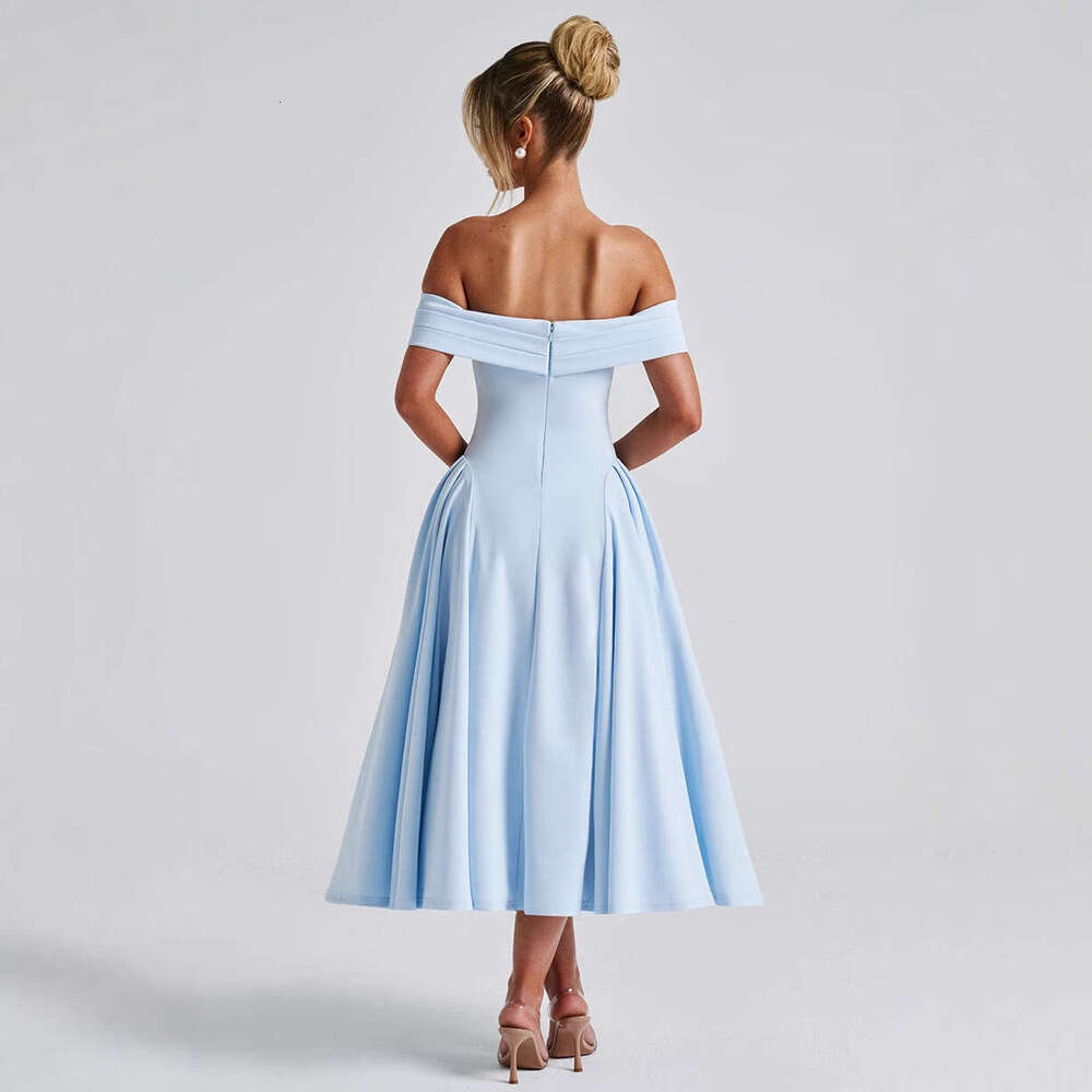Cross-Border European And American Autumn Winter Women's Fashion Sexy Off-Shoulder Long Backless Solid Color Tube Dress For Women Eskeem