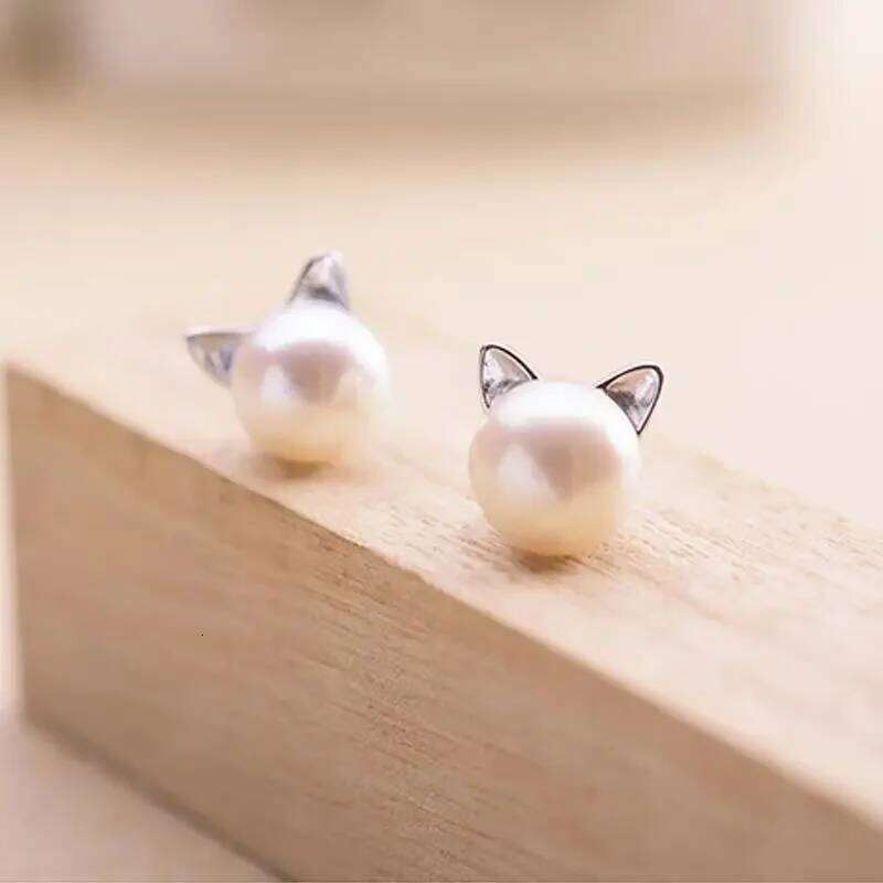 Fashion Earings Jewelry Silver Color Small Pearl Cat Stud Earrings for Women Girls Summer Daisy Flower Earring Pendientes 25H1226