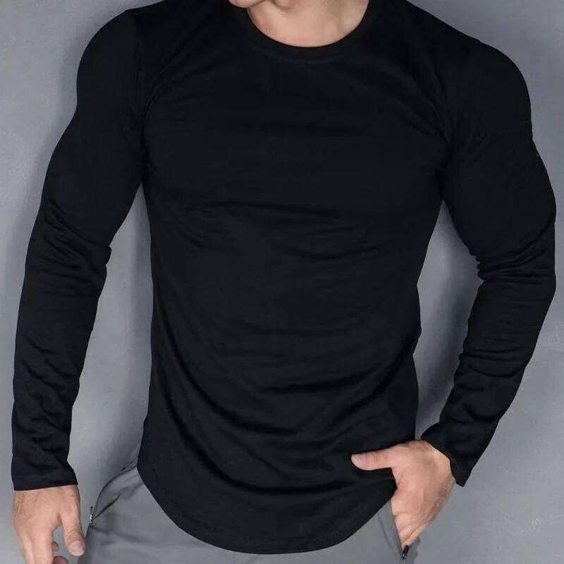 Men's Autumn Winter Running, Fitness White Sports And Leisure Style Long Sleeved Slim Base T-Shirt