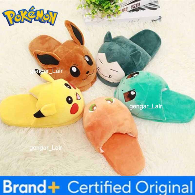 Pokemon Pikachu Snorlax Plush Slippers Adult Women Men Wide Non-Slip Warm Winter Fuzzy Indoor Slippers Home Shoes W251226