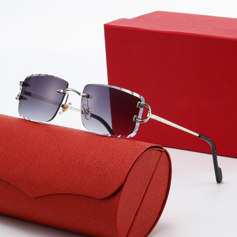 Classic Fashion Rimless Square Sunglasses for Men - Lightweight Gold & Silver Frame Shades with Big Wire C Legs Z260306