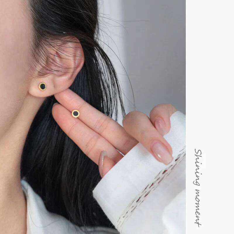 WANTME 925 Sterling Silver Gothic Black Enamel Roman Numeral Stud Earrings for Men Women Fashion Ear Bone Jewelry Accessories 25H1226